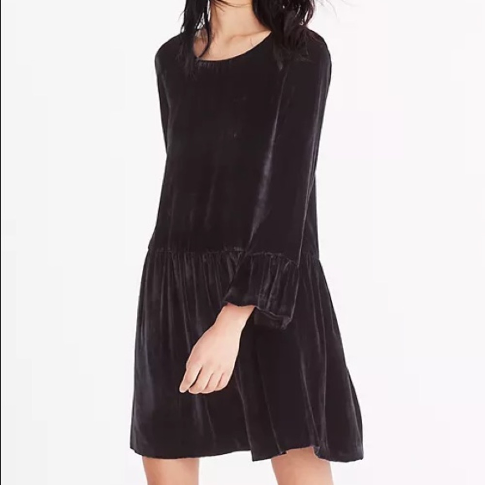 Madewell black velvet drop waist bell dress P - Picture 11 of 11